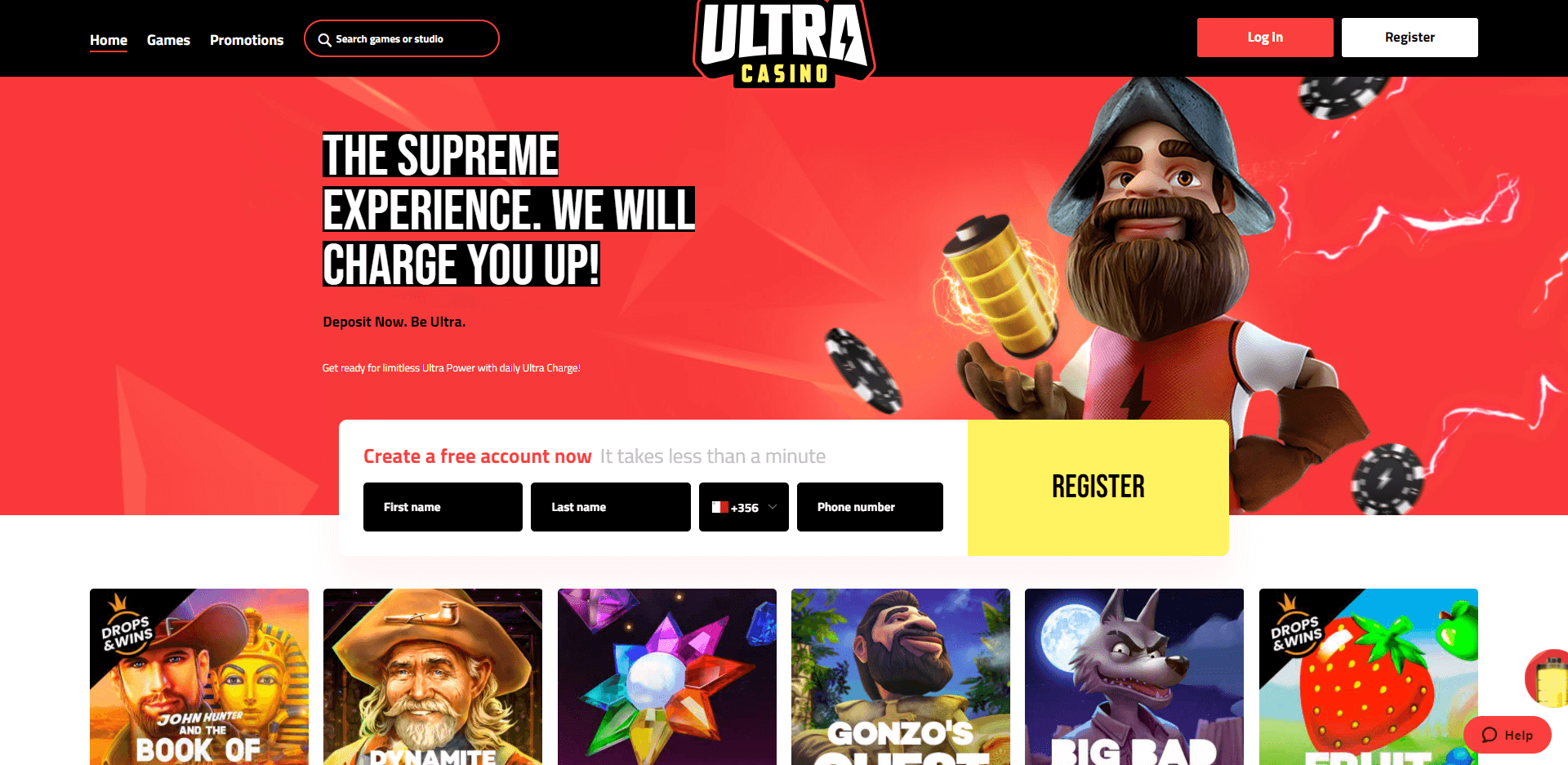 Ultra Casino homepage