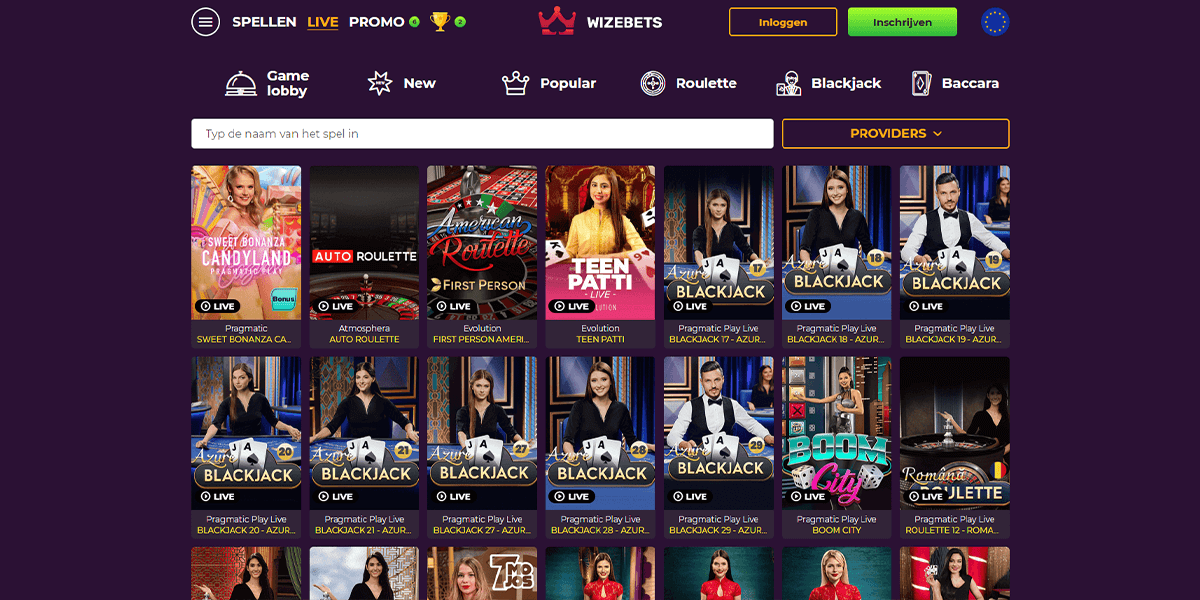 screenshots van WizeBets Casino live casino
